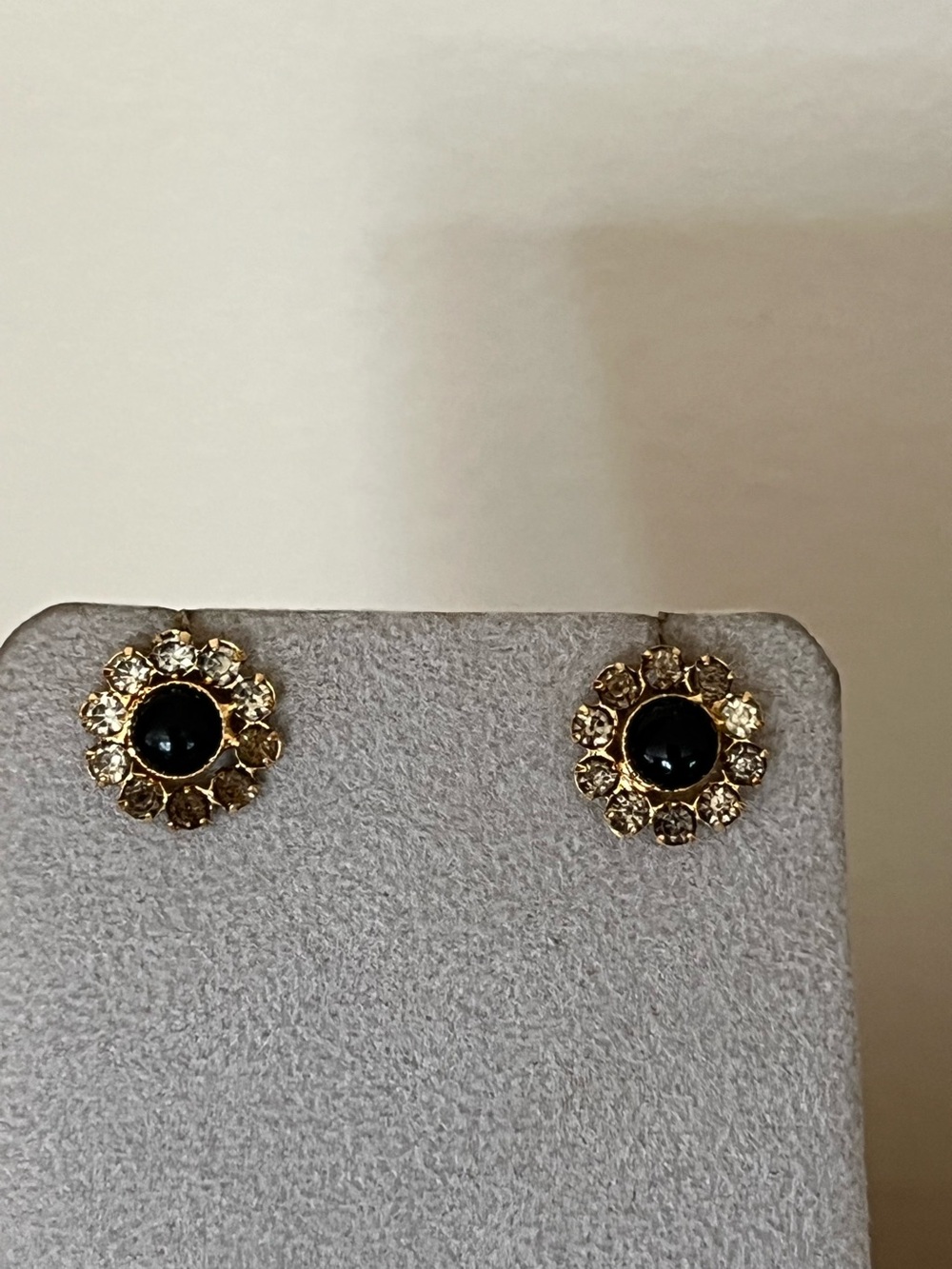 Black stone and clear rhinestone post earrings